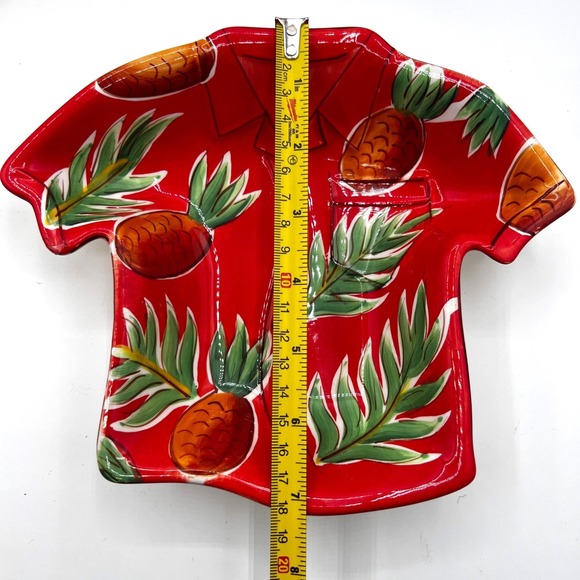 Clay Art Hawaiian Shirt Shaped Ceramic Trinket Dish Surfboard Pineapple Set of 4 - Picture 3 of 7